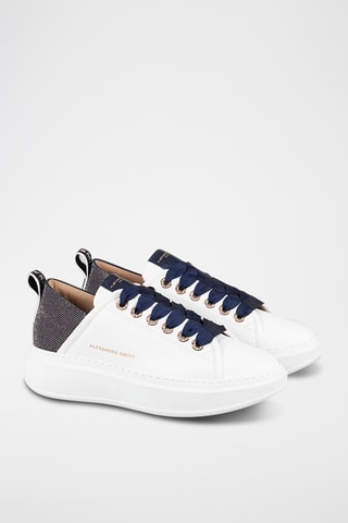 Sapatilhas com plataforma em couro Wembley - Branco e azul-marinho