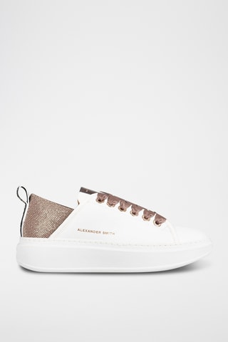 Sapatilhas com plataforma em couro Wembley - Branco e dourado-rosa