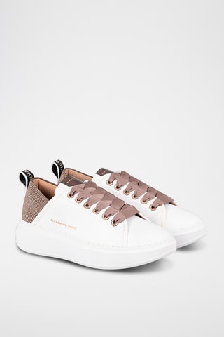 Sapatilhas com plataforma em couro Wembley - Branco e dourado-rosa