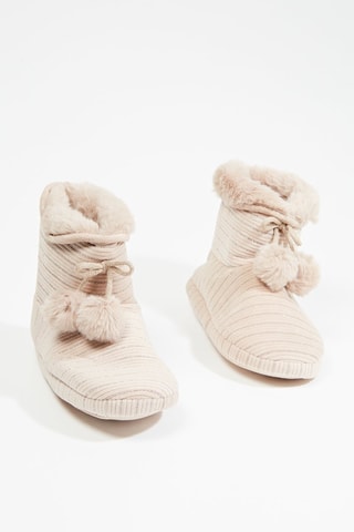 Pantoufles fourrées - Beige et doré