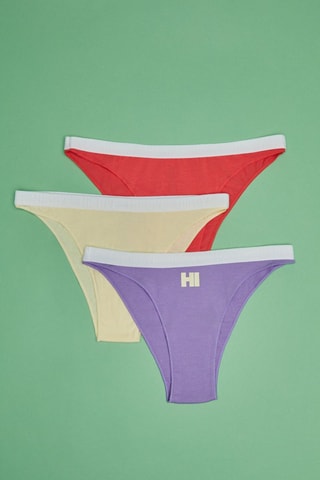 3 tangas - Jaune, violet et rouge