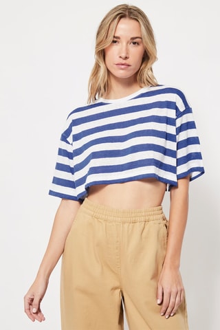 Crop top en lin Bleu marine