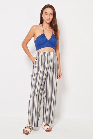 Crop top en lin Bleu
