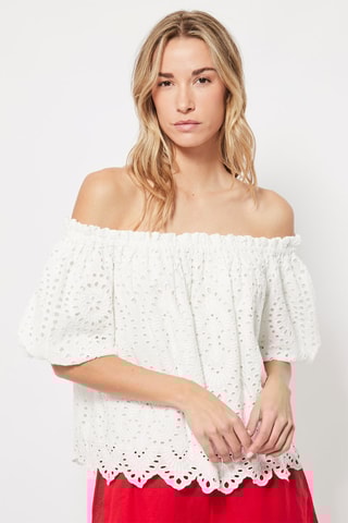 Top en broderie anglaise Blanc