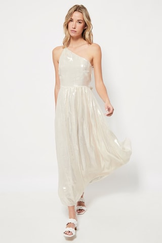 Robe asymétrique en soie Beige