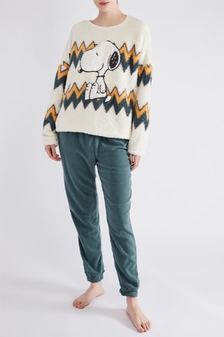 Pyjama polaire Snoopy - Blanc et vert foncé