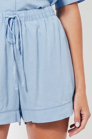 Short de pyjama en lin taille haute - Bleu clair