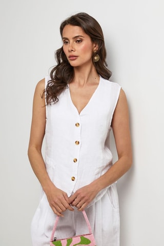 Mouwloos Linnen Vest - Wit - 100% linnen