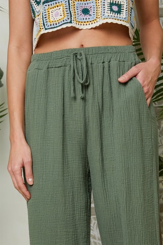 Wijde Linnen Broek - Kaki