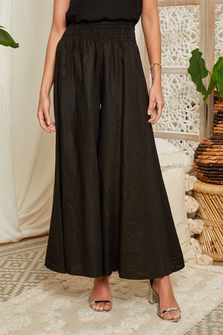 Linnen Broek Flare Cut Zwart
