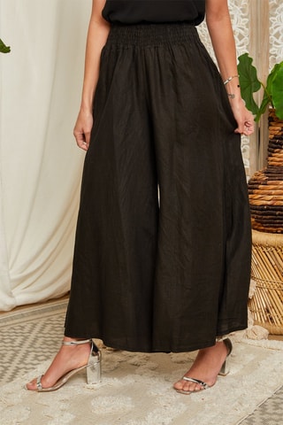 Linnen Broek Flare Cut Zwart