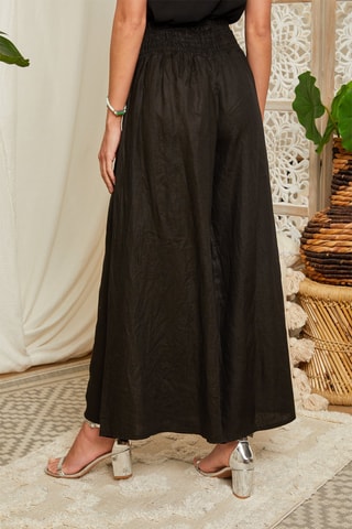 Linnen Broek Flare Cut Zwart