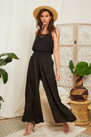 Linnen Broek Flare Cut Zwart
