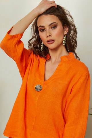 Wijduitlopende Top - Oranje - 100% linnen