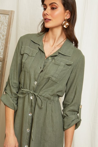 Linnen Blouse-jurk Kaki