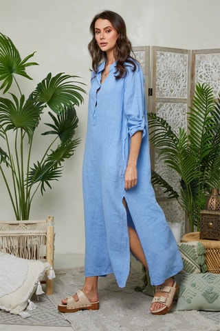 Linnen Blouse-jurk - Indigoblauw