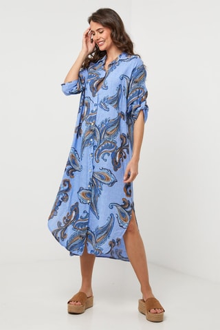 Linnen Blouse-jurk - Blauw - 100% linnen