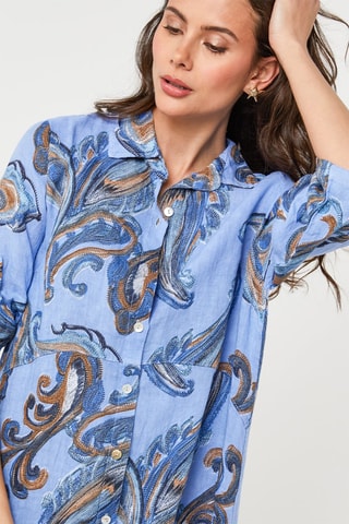 Linnen Blouse-jurk - Blauw - 100% linnen