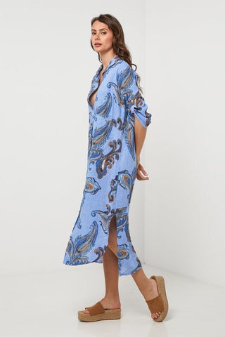 Linnen Blouse-jurk - Blauw - 100% linnen