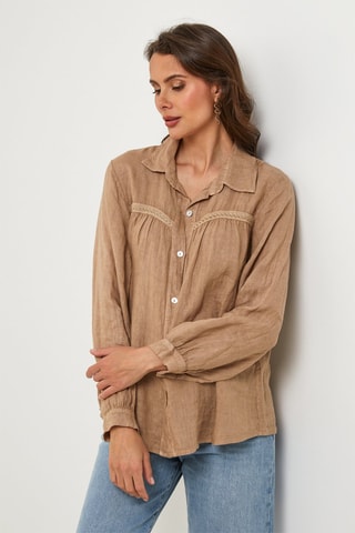 Linnen Blouse - Camel - 100% linnen