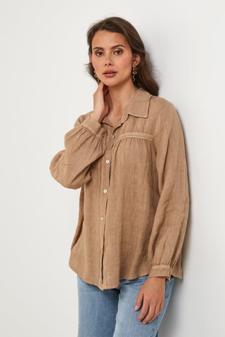 Linnen Blouse - Camel - 100% linnen