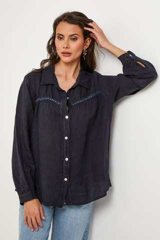 Linnen Blouse - Marineblauw - 100% linnen