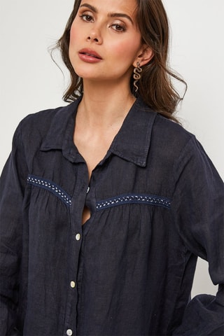 Linnen Blouse - Marineblauw - 100% linnen