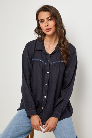 Linnen Blouse - Marineblauw - 100% linnen