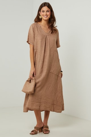 Vestido 100% linho - Camel