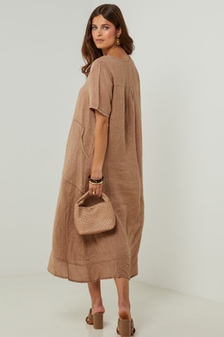 Vestido 100% linho - Camel