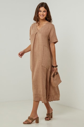 Vestido 100% linho - Camel