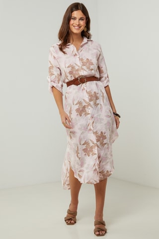 Linnen Blouse-jurk - Wit en oudroze 