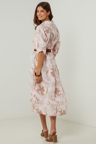 Linnen Blouse-jurk - Wit en oudroze 