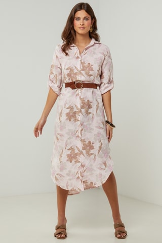 Linnen Blouse-jurk - Wit en oudroze 