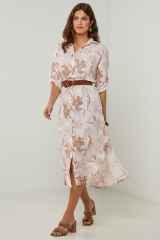 Linnen Blouse-jurk - Wit en oudroze 