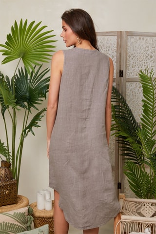 Halflange Jurk - Taupe - 100% linnen