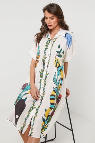 Vestido comprido em linho - Branco