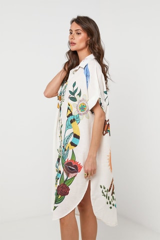 Vestido comprido em linho - Branco