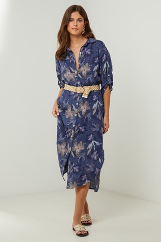100% Linnen Jurk - Marineblauw