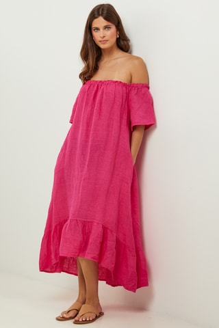 100% Linnen Jurk - Fuchsia