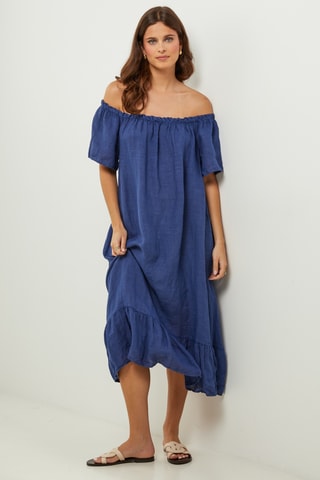 100% Linnen Jurk - Marineblauw