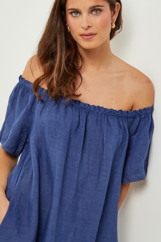 100% Linnen Jurk - Marineblauw