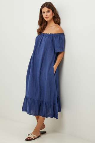 100% Linnen Jurk - Marineblauw