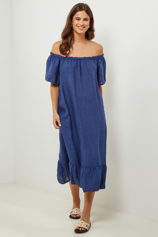 100% Linnen Jurk - Marineblauw
