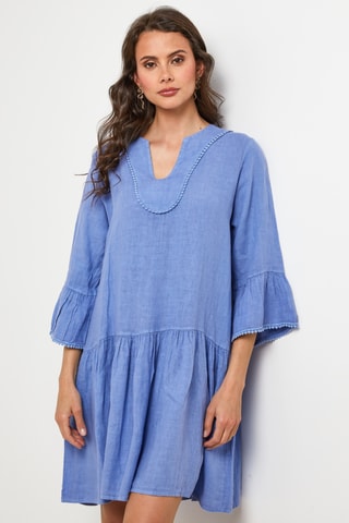 Linnen Trapezium Jurk - Blauw