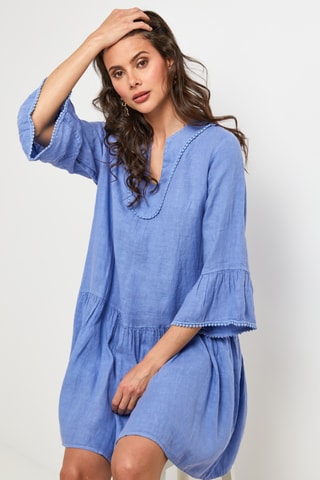 Linnen Trapezium Jurk - Blauw