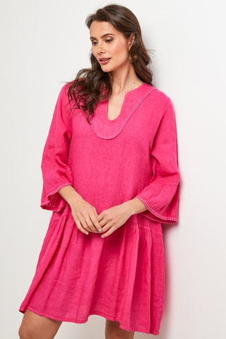 Linnen Trapezium Jurk - Fuchsia