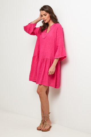 Linnen Trapezium Jurk - Fuchsia