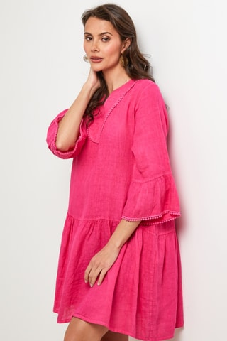 Linnen Trapezium Jurk - Fuchsia