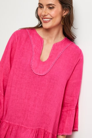 Linnen Trapezium Jurk - Fuchsia